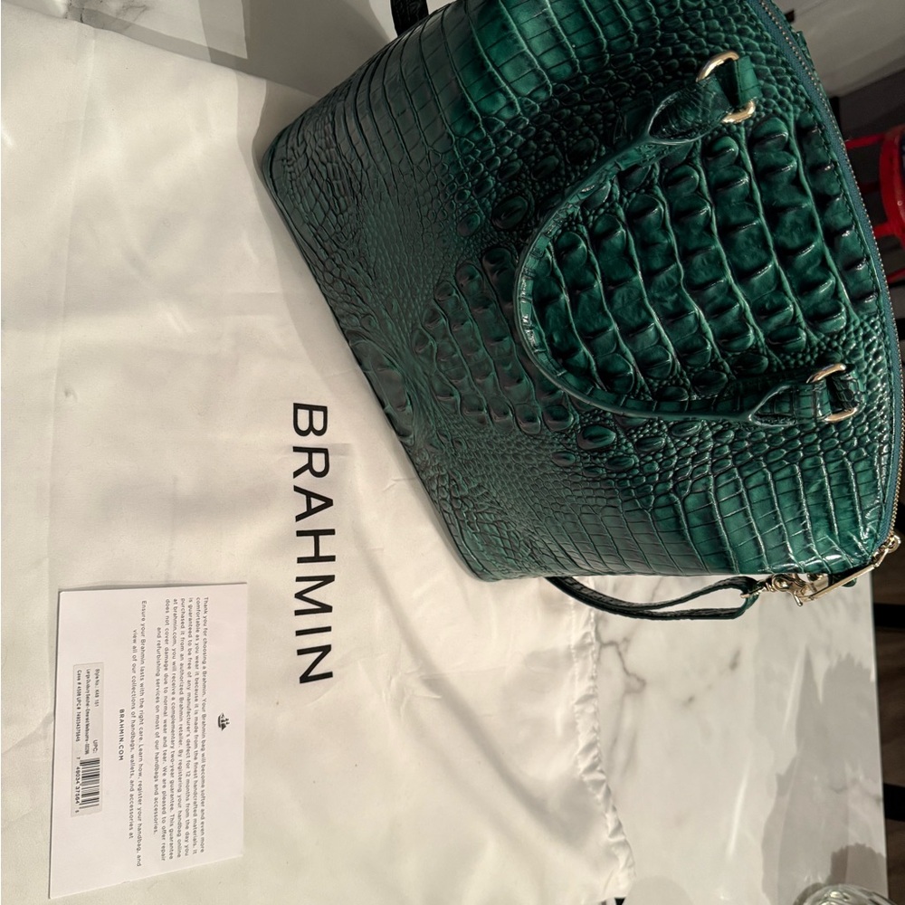 Brahmin Green Satchel Luxurious Textured Design